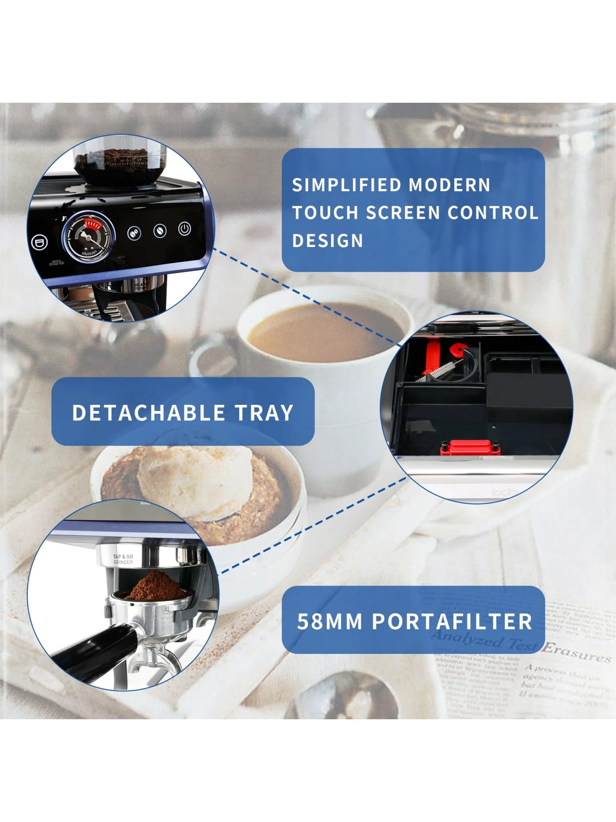All in One Espresso Machine with Coffee Grinder and Milk Steam Wand W171