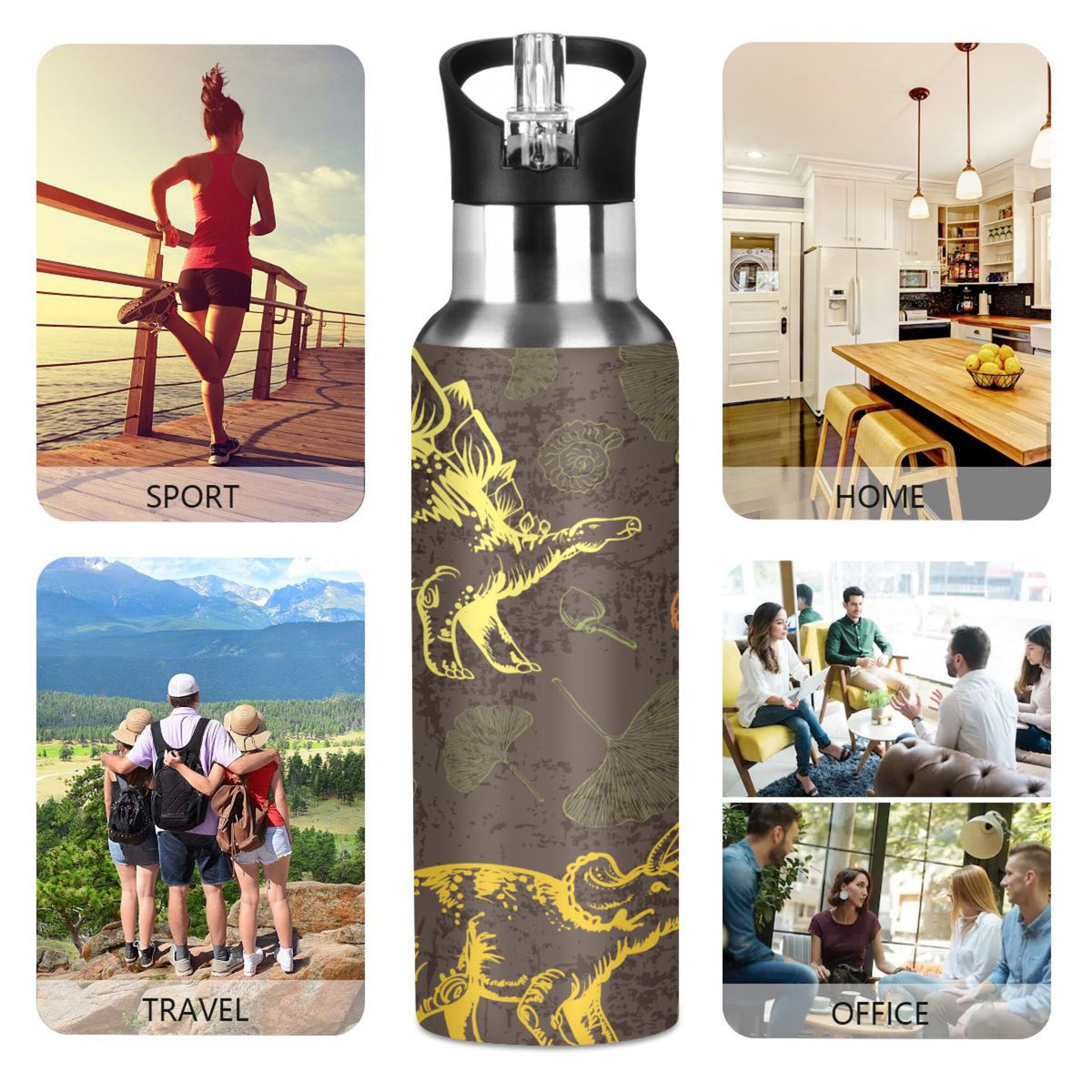 Stainless Steel Insulated Thermos Vacuum Flask Water Bottle with Straw Lid X3579