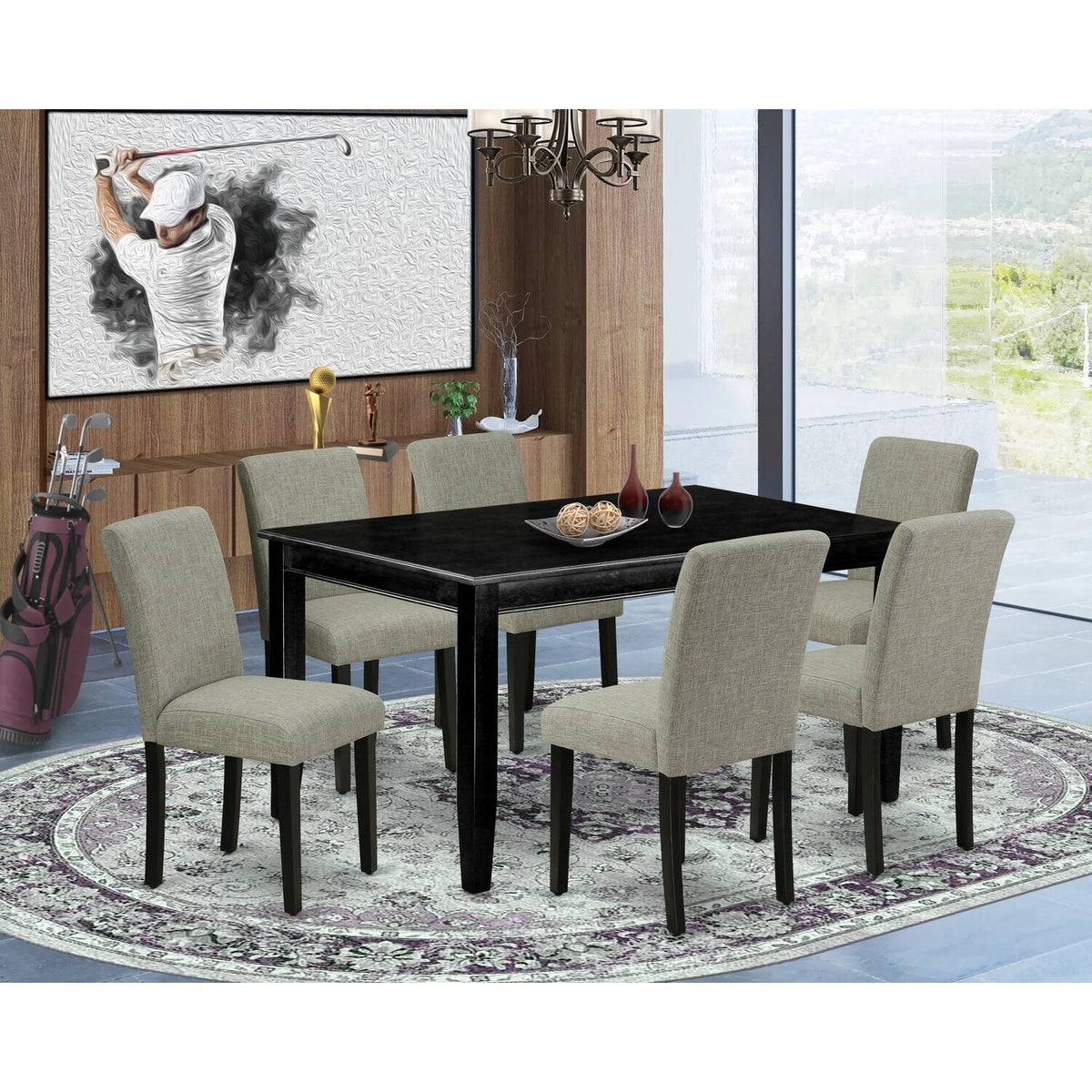 60 Inch Rectangular Dining Table And Six Parson Chair X492