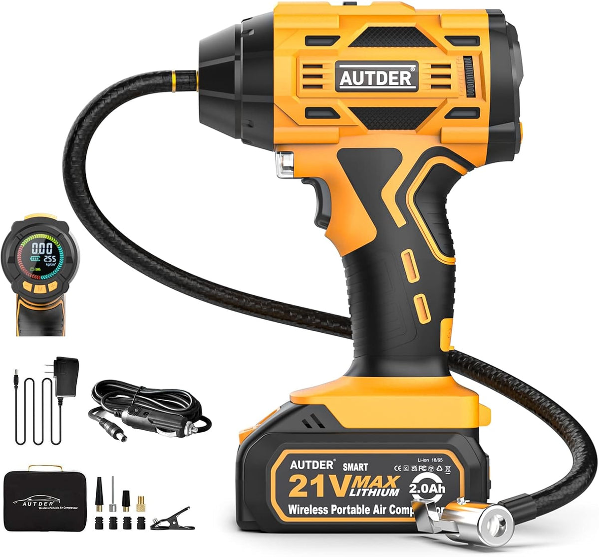 21V Cordless Tire Inflator Air Compressor with Digital Pressure Gauge, 180PSI, Pack of 2 Y858