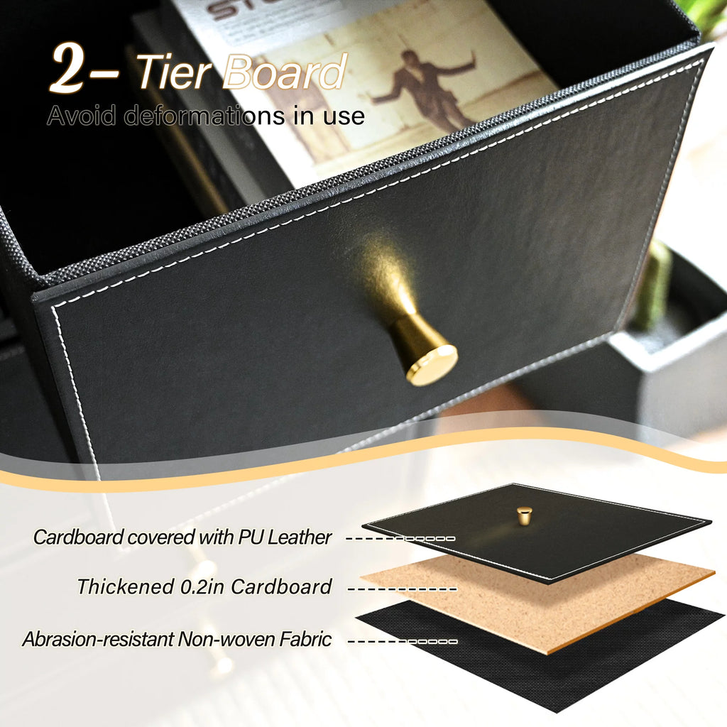 Black 9 Drawer Fabric Dresser with PU Leather Wooden Top G108