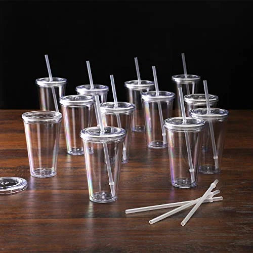 16 oz Double Wall Tumbler 12-Pack with Lid & Straw V40663