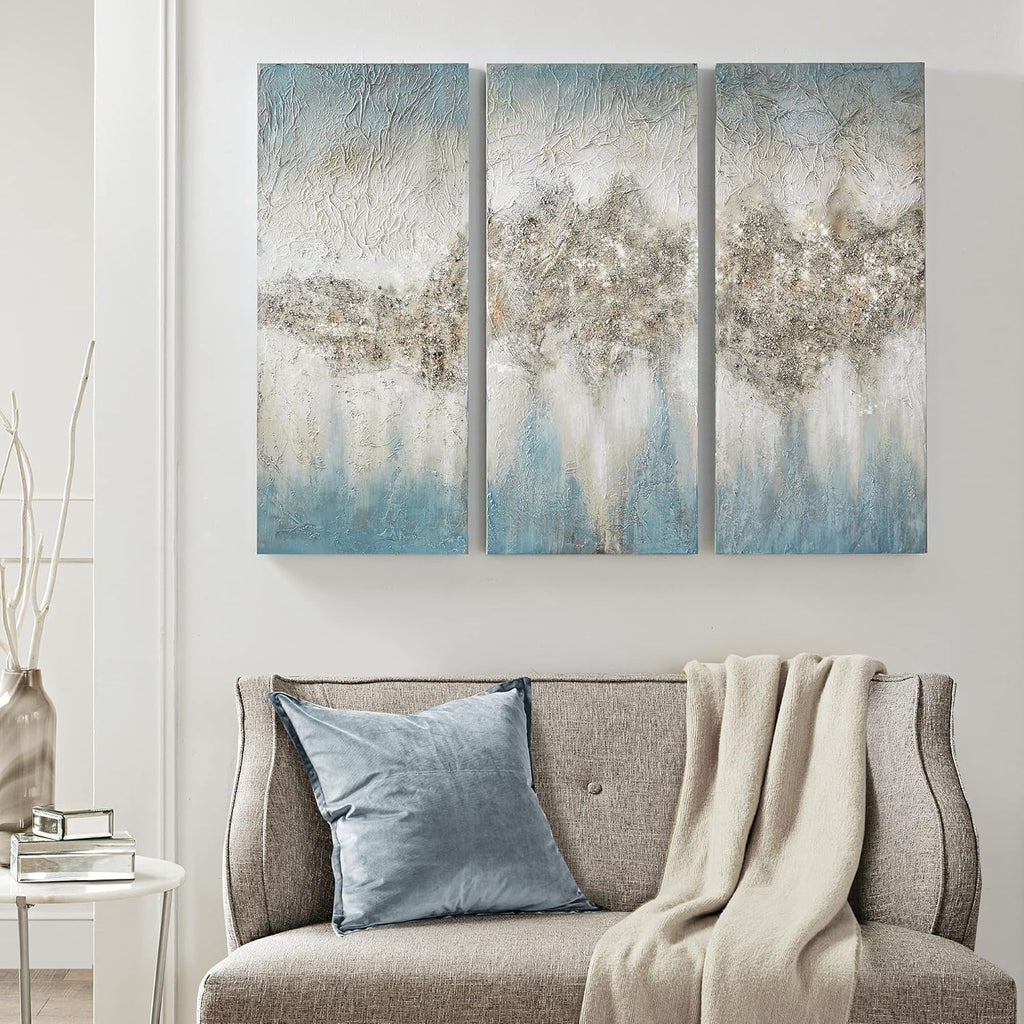 Blue Embellished Hand Painted Luminous Wall Art Canvas, 15 W x 35 H x 1.5 D Q3019