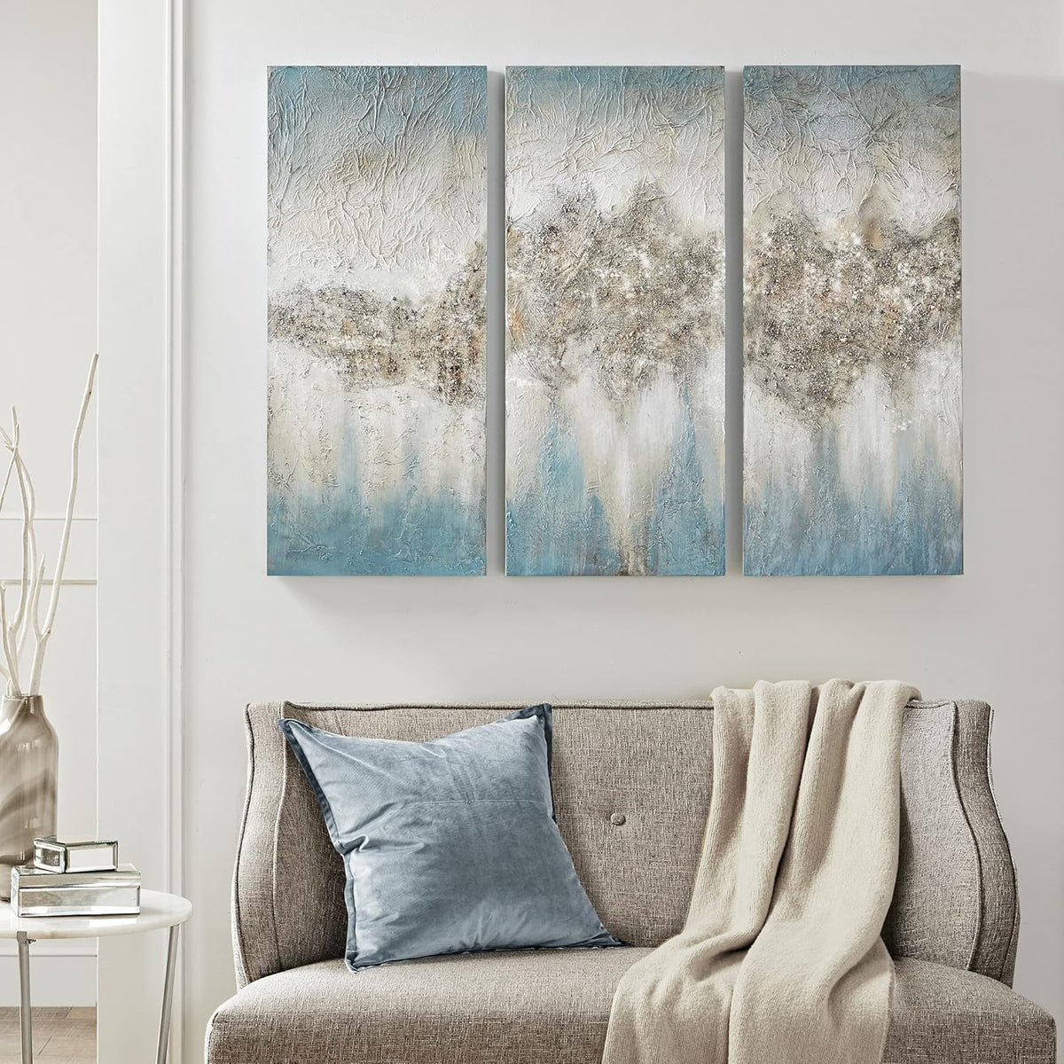 Blue Embellished Hand Painted Luminous Wall Art Canvas, 15 W x 35 H x 1.5 D Q3019