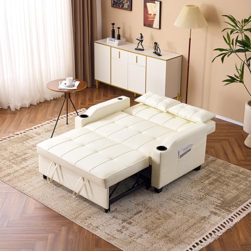 Light Green Faux Leather Convertible Futon Sofa Bed with USB Ports Z81382