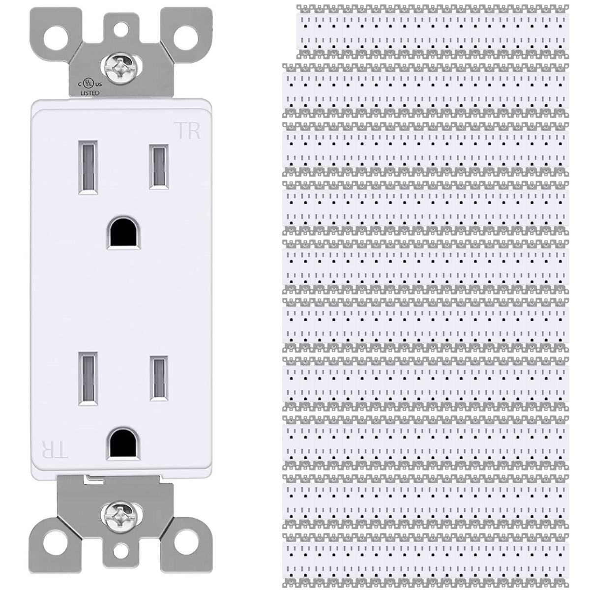 Pack of 100 White Tamper-Resistant Electrical Outlets, 15A / 125VAC / 2500W Z165300