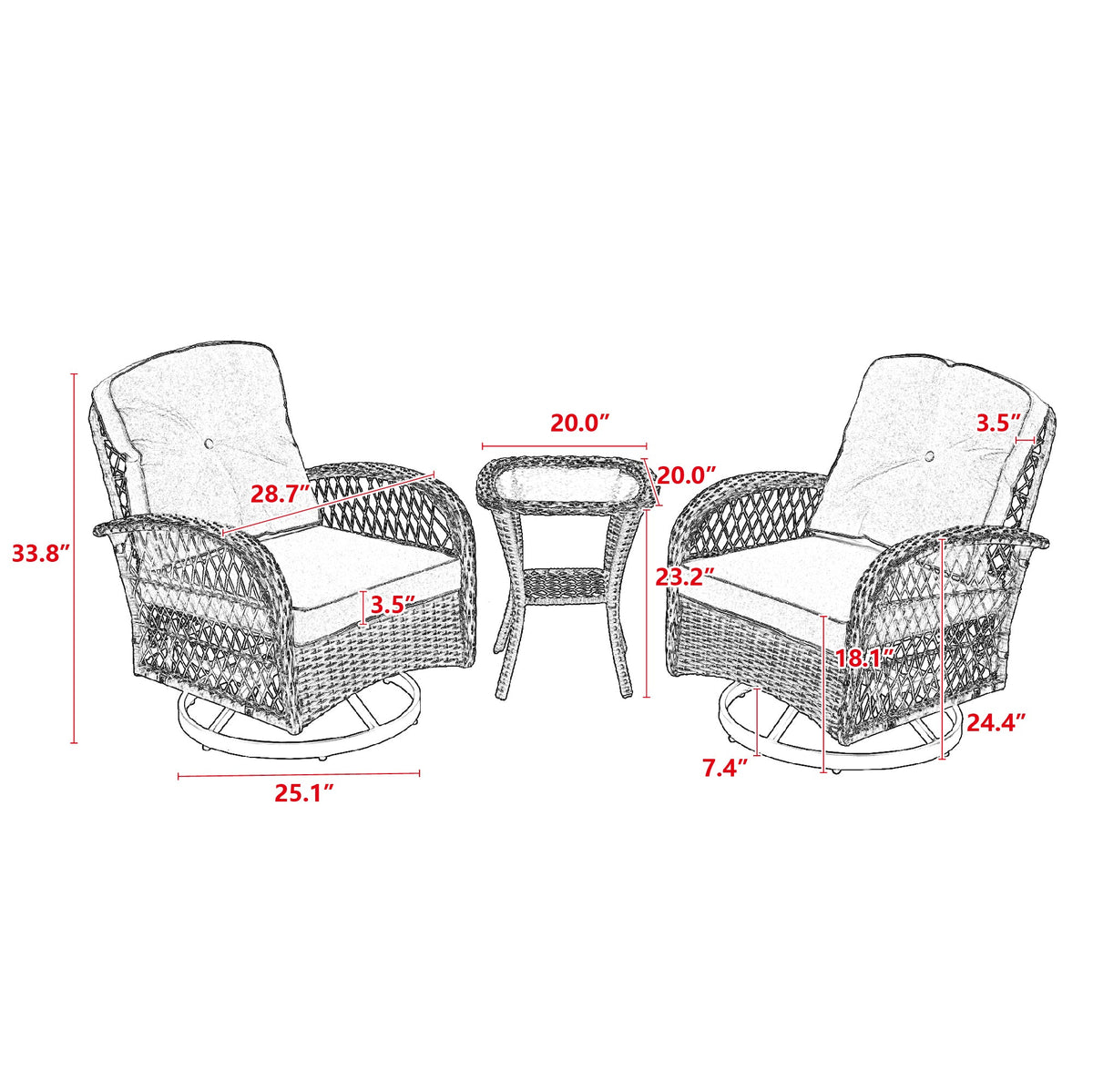 Navy Blue 3 Pc Outdoor Swivel Rocker Patio Chairs F786329