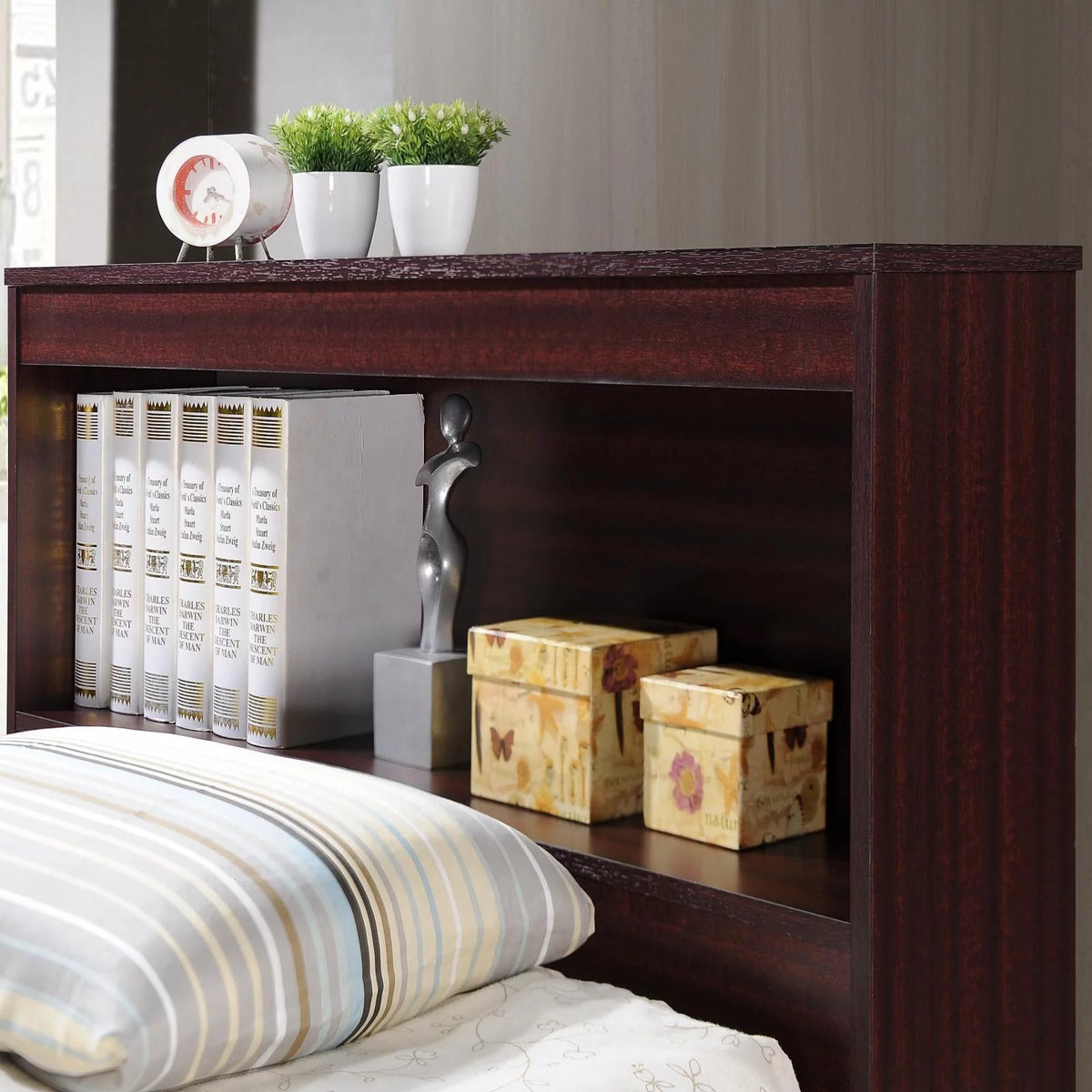 Twin Size Captain Bed with 3 Drawers and Headboard in Black Wood W4487