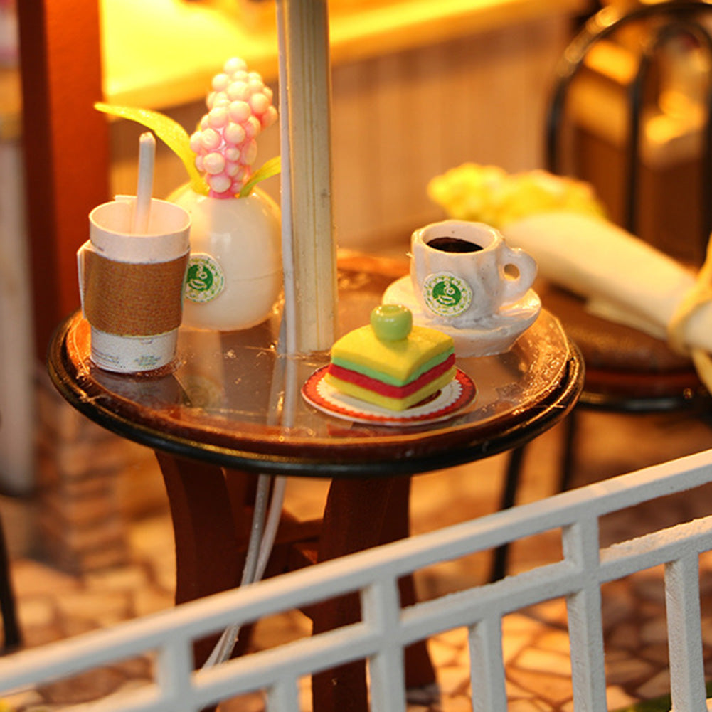 Miniature LED Coffee Store Doll House Model Toy D3528
