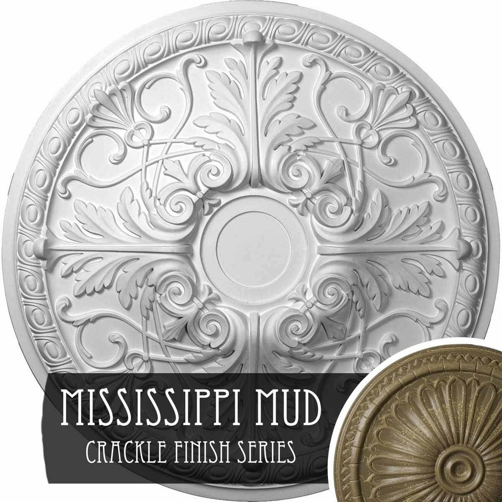 26x22OD x 3x22P Ceiling Medallion, Hand-Painted Mississippi Mud Crackle K13115