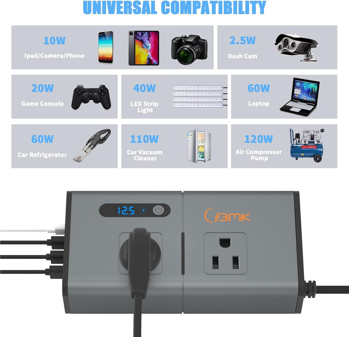 200W Car Power Inverter DC 12V to 110V with USB and Type C Ports Pack of 2 L986