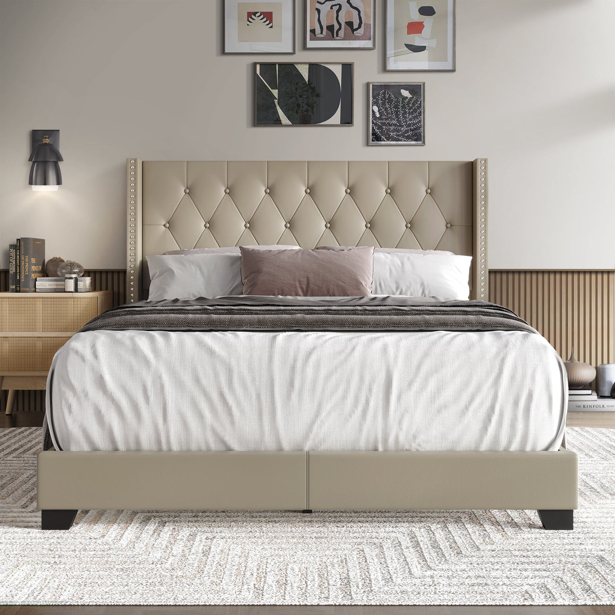 Twin Gold Faux Leather Upholstered Bed O444