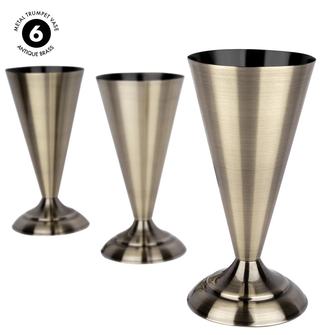 Antique Brass Metal Trumpet Vases Set of 6 P701585