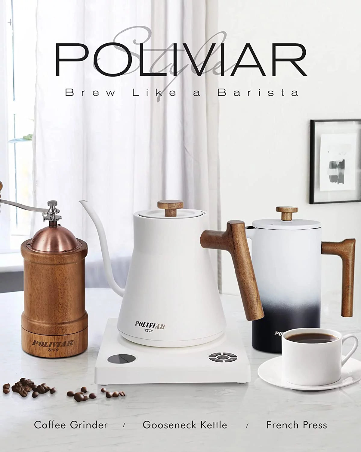 1200W Electric Gooseneck Kettle with Wood Handle R4942