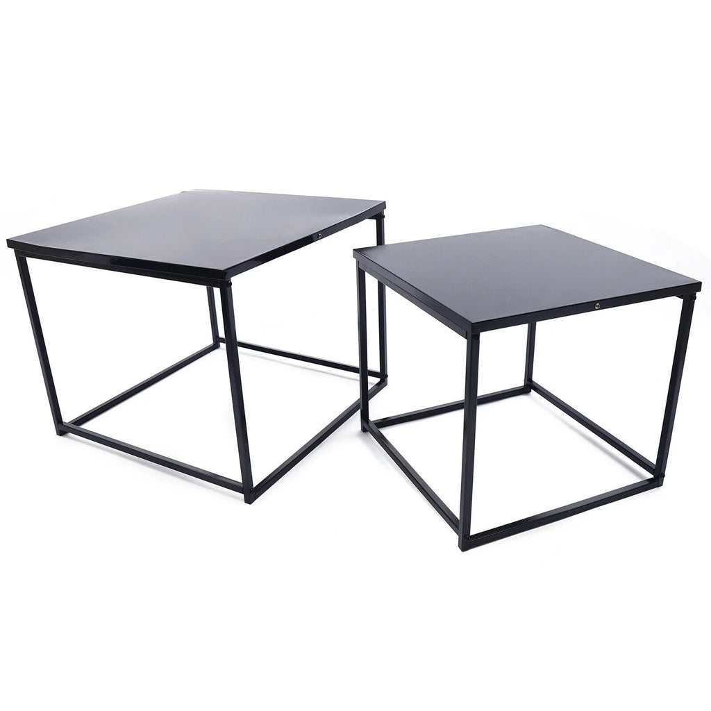 2 Pcs Black Metal Square End Table J210