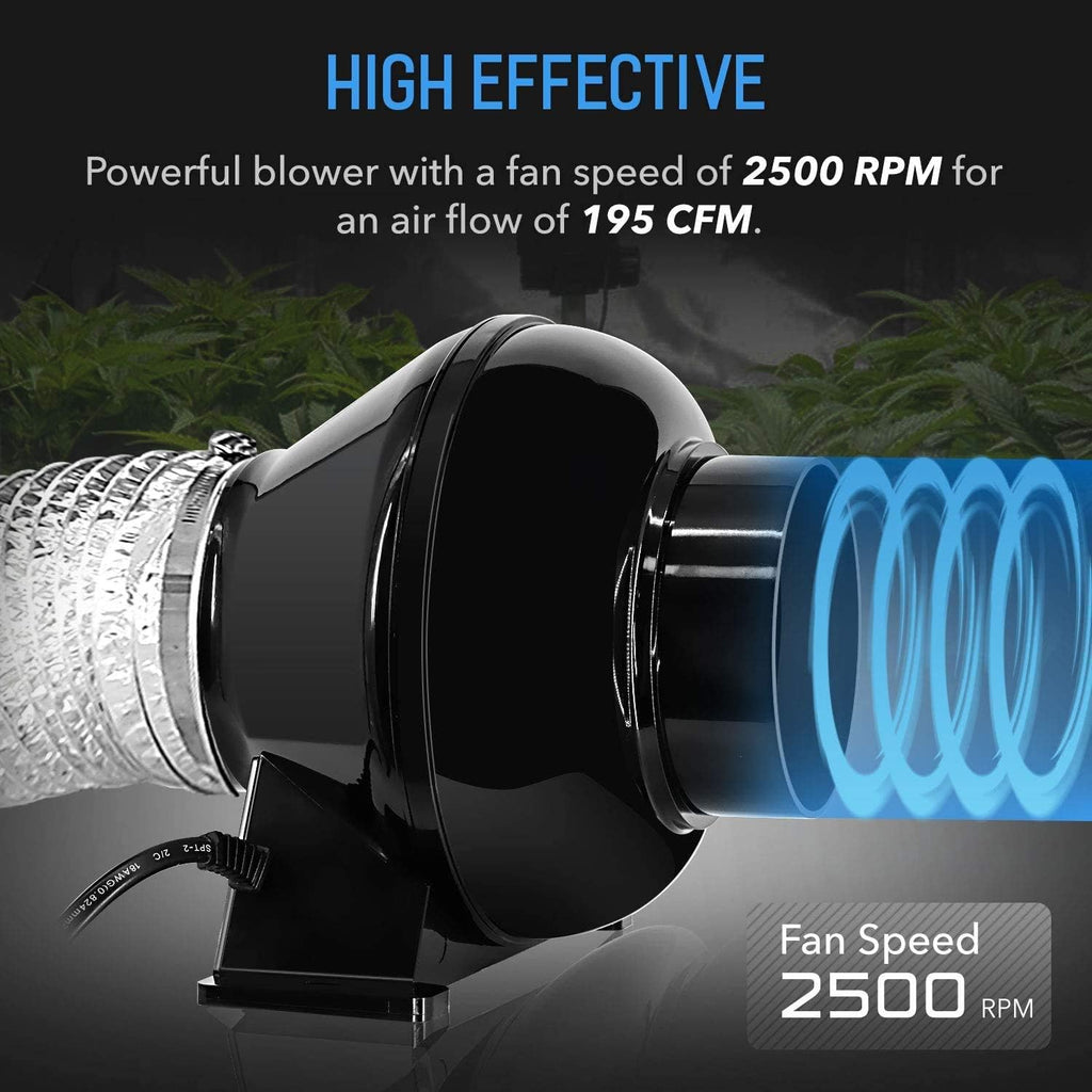 4 Inch 195 CFM Inline Fan, Carbon Filter, 8 Feet Flexible Ducting, Pack of 2 V579