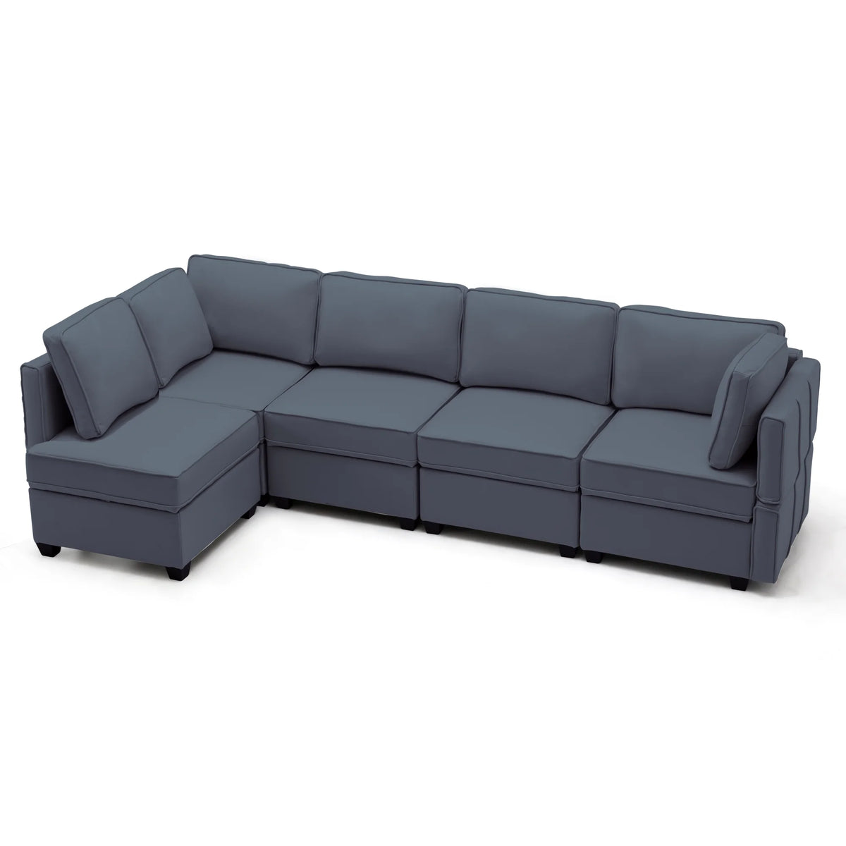 Modular Sectional Sofa with Storage Seats 5 Seater Blue Gray E5957