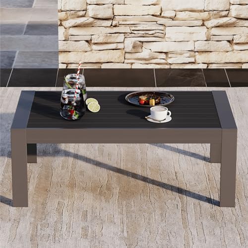 Aluminum Rectangle Metal Outdoor Coffee Table Black L84644