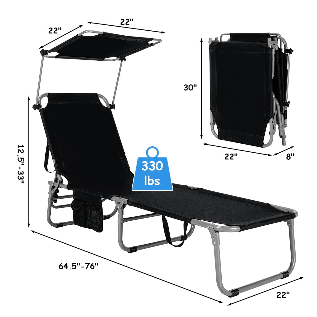 Beige Foldable Lounge Chair with Sun Shade K4114