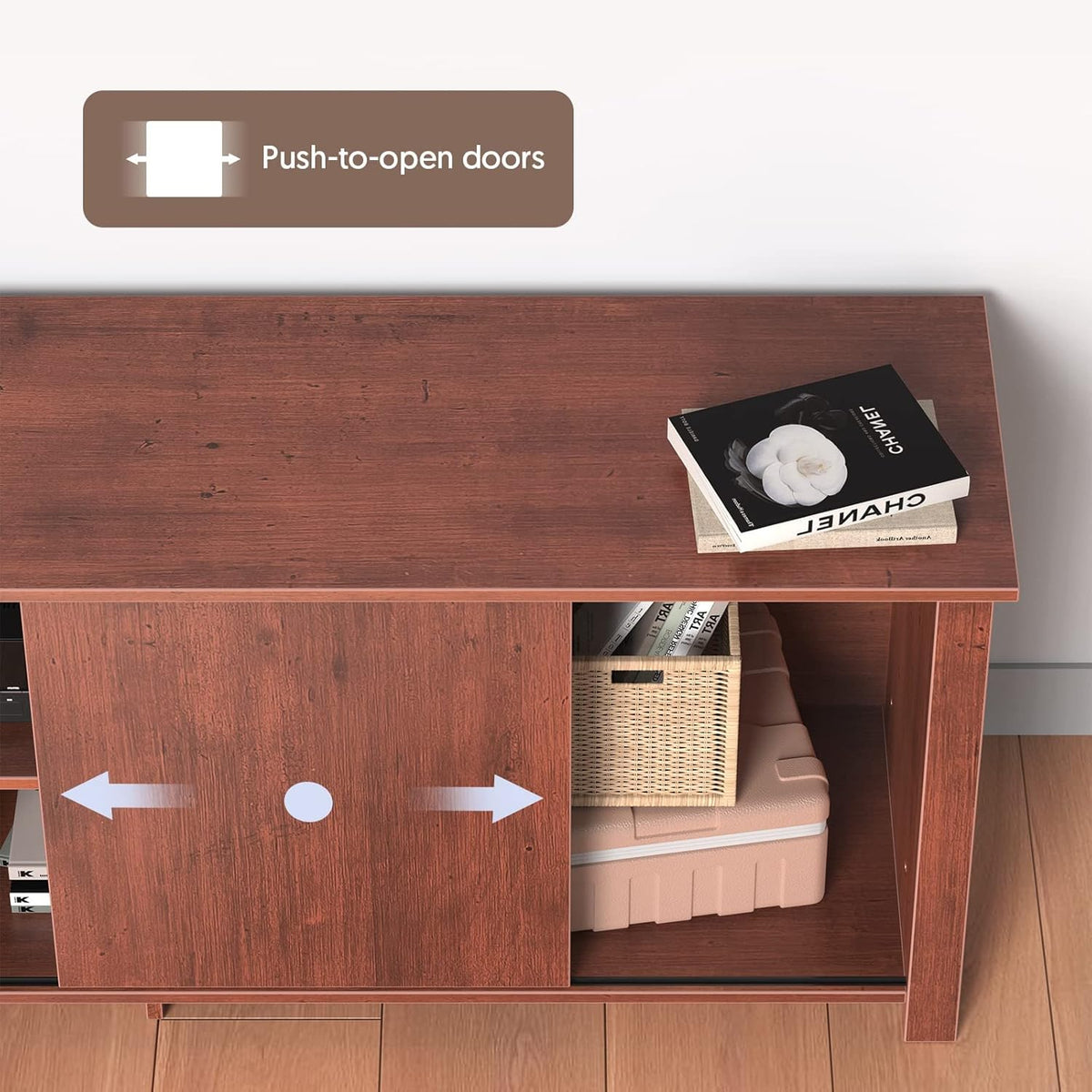 Brown Wood TV Stand with Barn Door Q29092