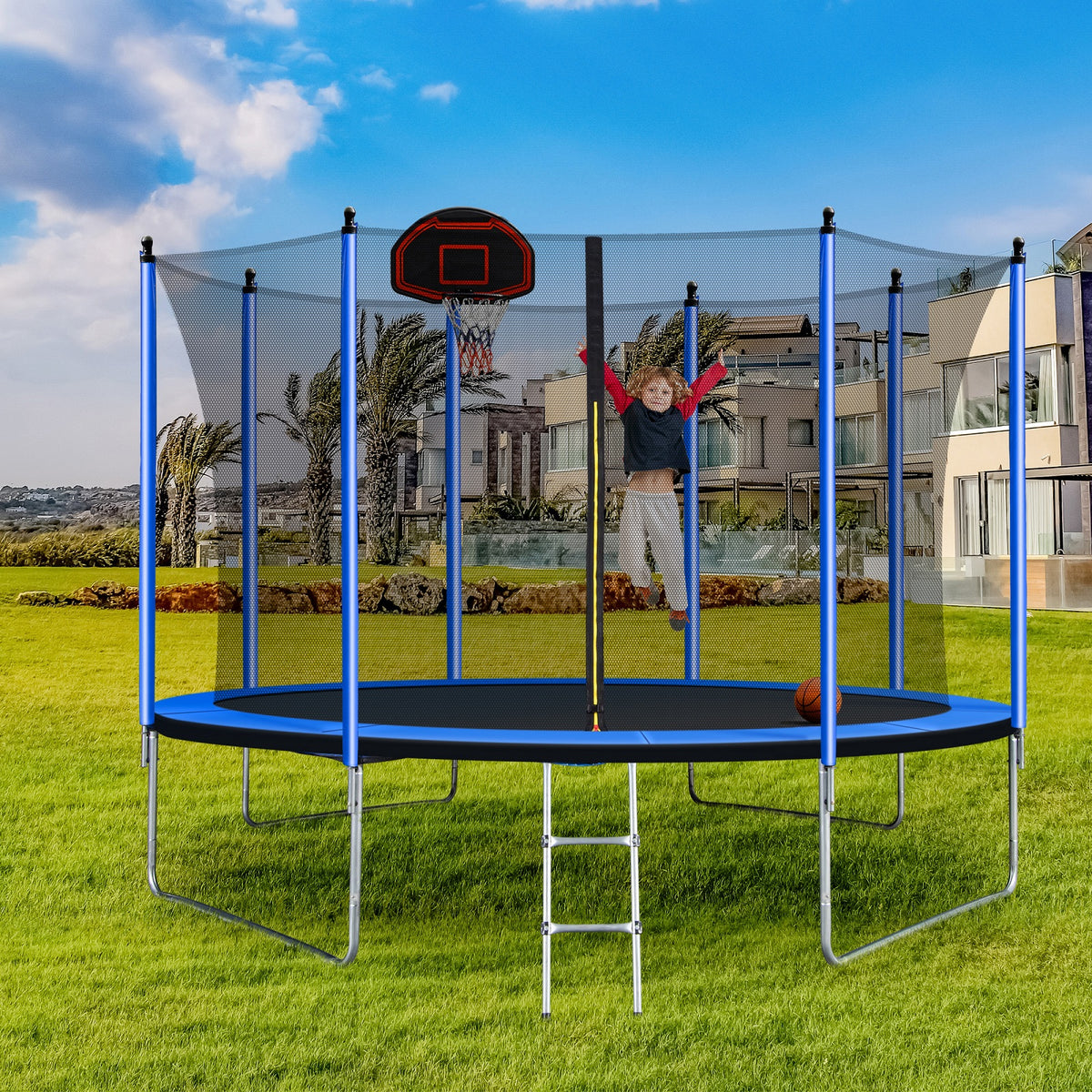 10ft Trampoline with Basketball Hoop and Ladder W10647