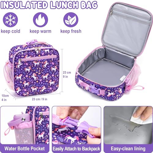Kids Bento Lunch Box with Thermos, 8.5 OZ Insulated Food Jar, Lunch Bag, Water Bottle L86334