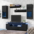 Black 5 Pieces Wall Mounted TV Stand with LED Light Strips E395