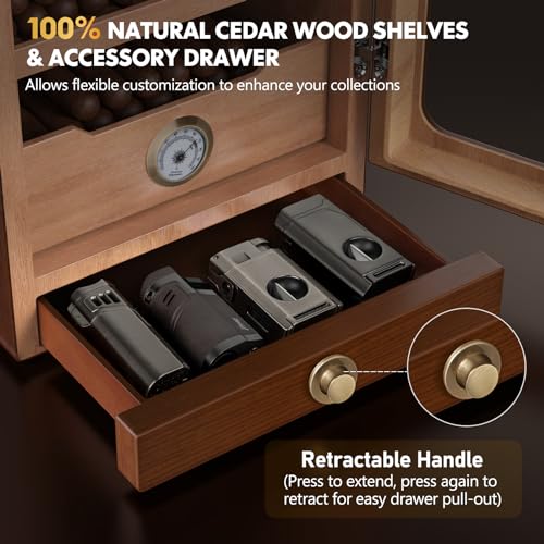 Black Cigar Humidor with Spanish Cedar Wood Shelves, Hygrometer and 3 Humidifiers L782736