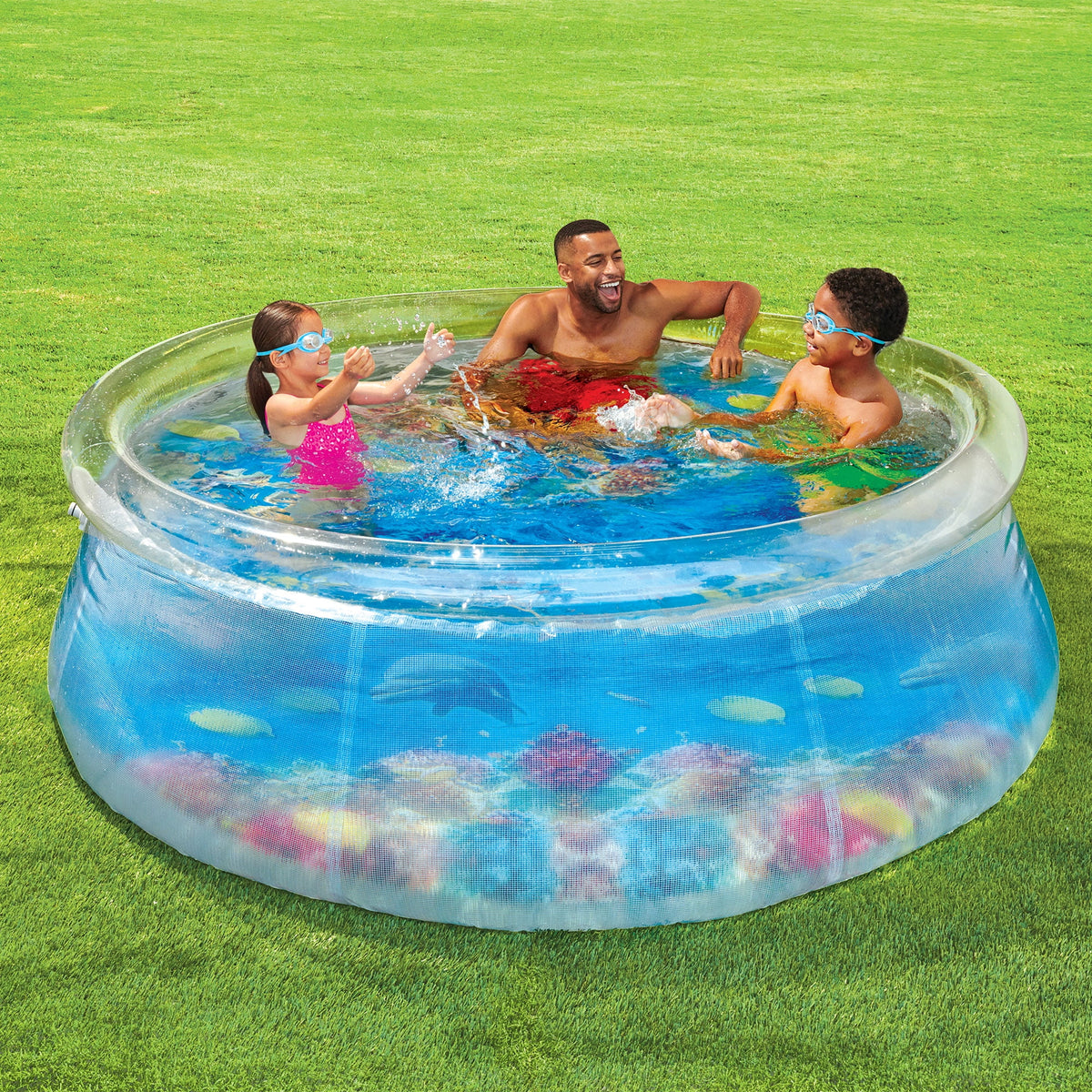 8-Foot Round Transparent Above Ground Pool with Goggles V13649