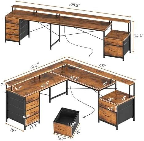L Shaped Desk with 6 Drawer and File Cabinet Z46514