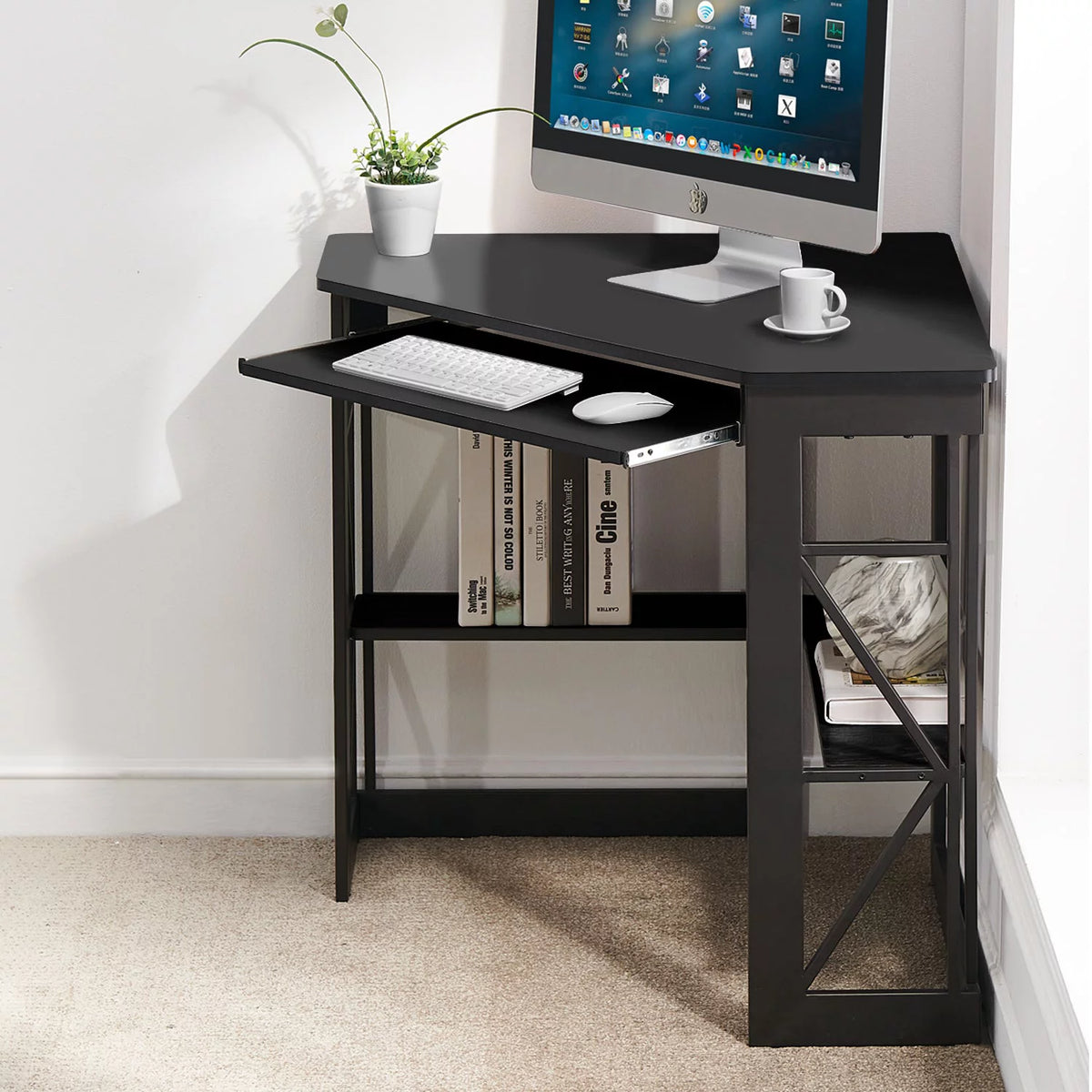 Black Corner Computer Desk & Chair Set C142626