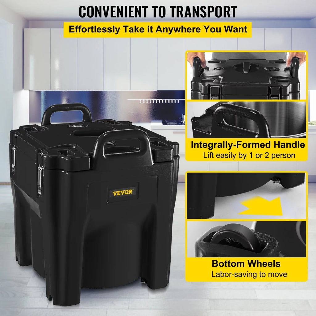Black 32Qt Insulated Stackable Food Carrier with Stainless Steel Barrel L928