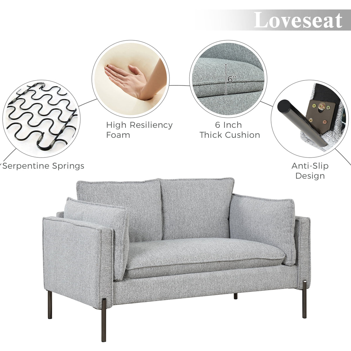Linen Fabric Loveseat Couch V1562