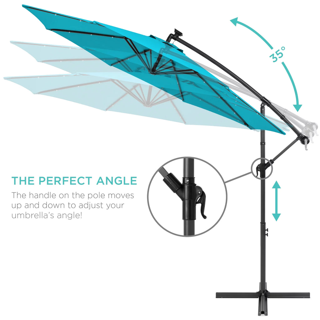 10ft Solar LED Offset Hanging Patio Umbrella F6486