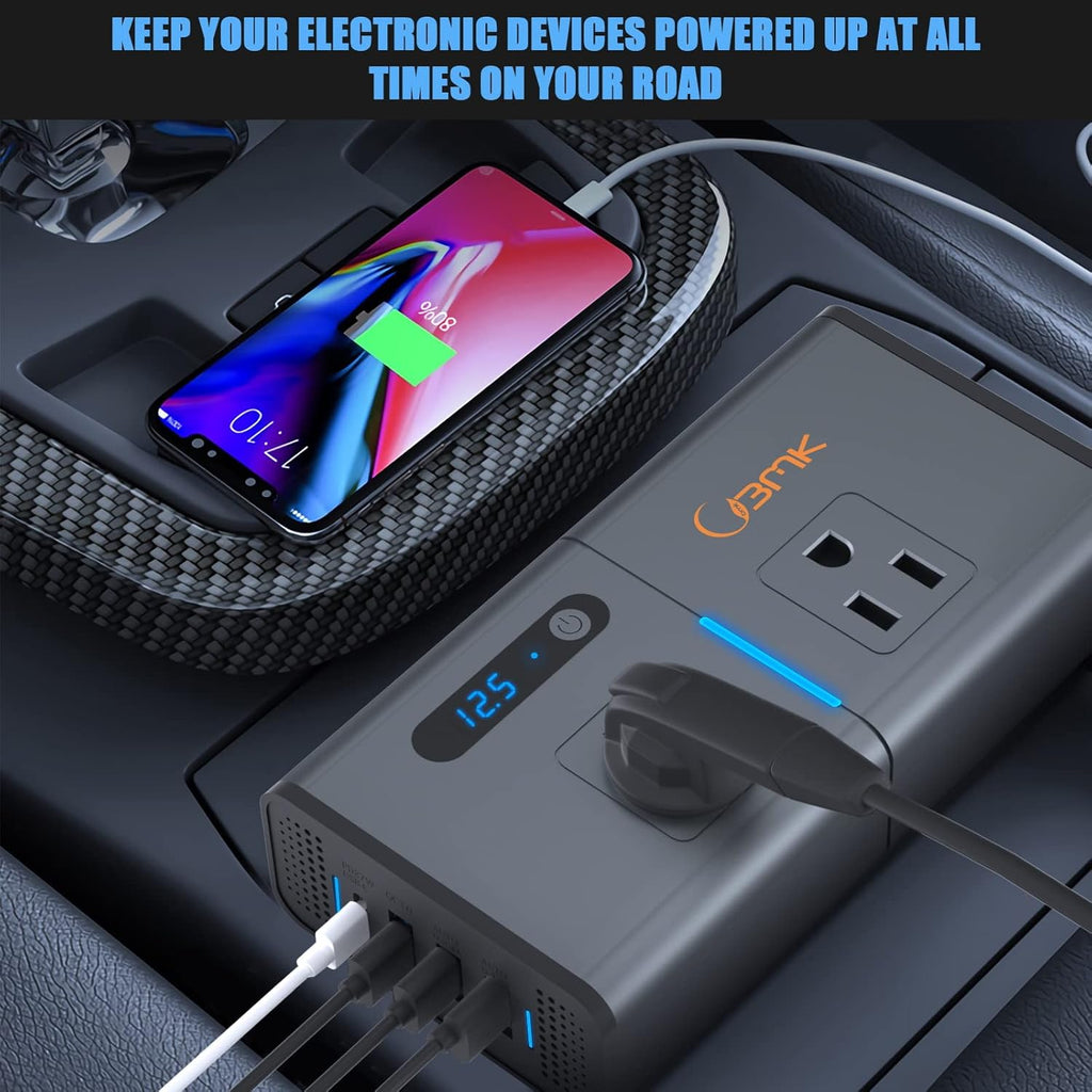 200W Car Power Inverter DC 12V to 110V with USB and Type C Ports Pack of 2 L986