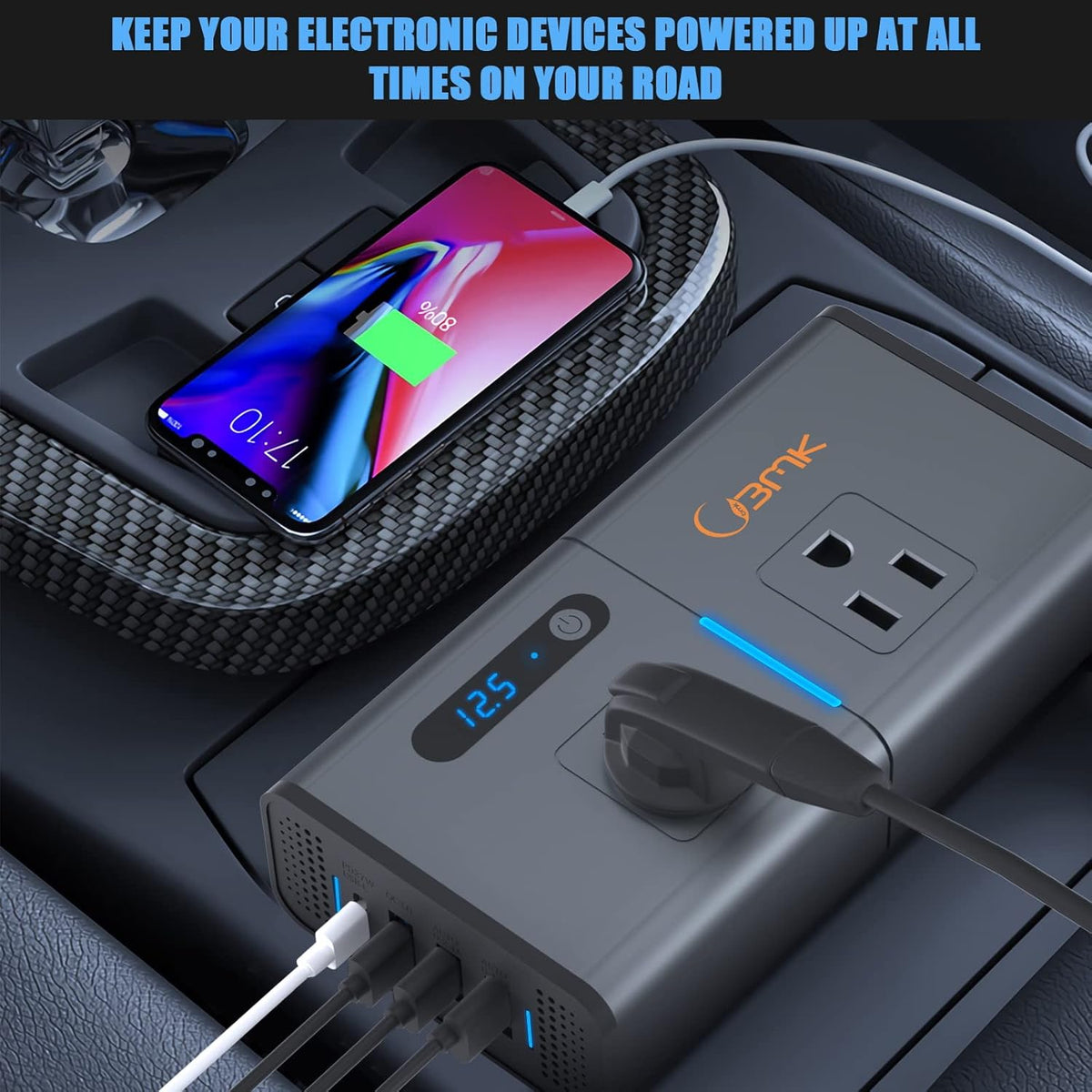 200W Car Power Inverter DC 12V to 110V with USB and Type C Ports Pack of 2 L986