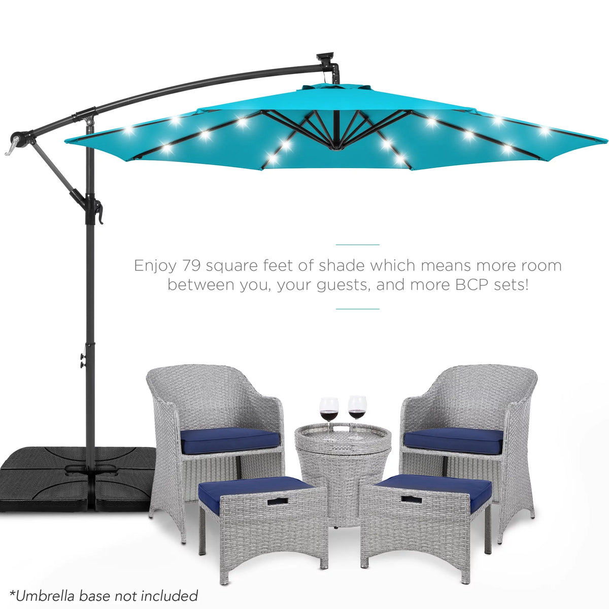 10ft Solar LED Offset Hanging Patio Umbrella F6486