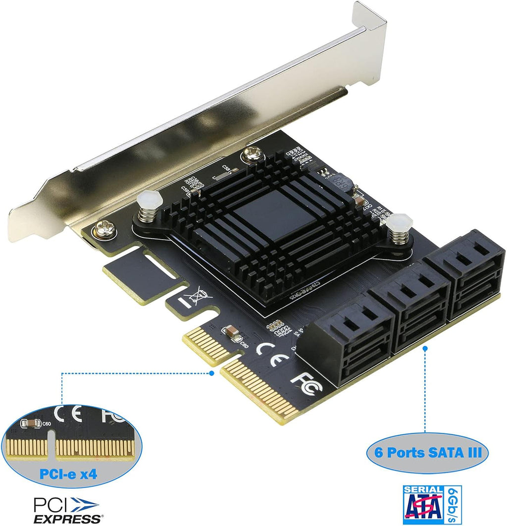 PCIe x4 to 6 Port SATA 3.0 6Gbps Expansion Controller Adapter Y6648