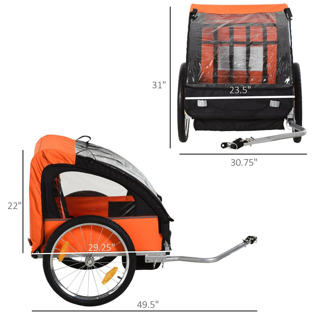 2-Seat Kids Bicycle Trailer with Steel Frame, 5-Point Safety Harnesses, Blue T98580