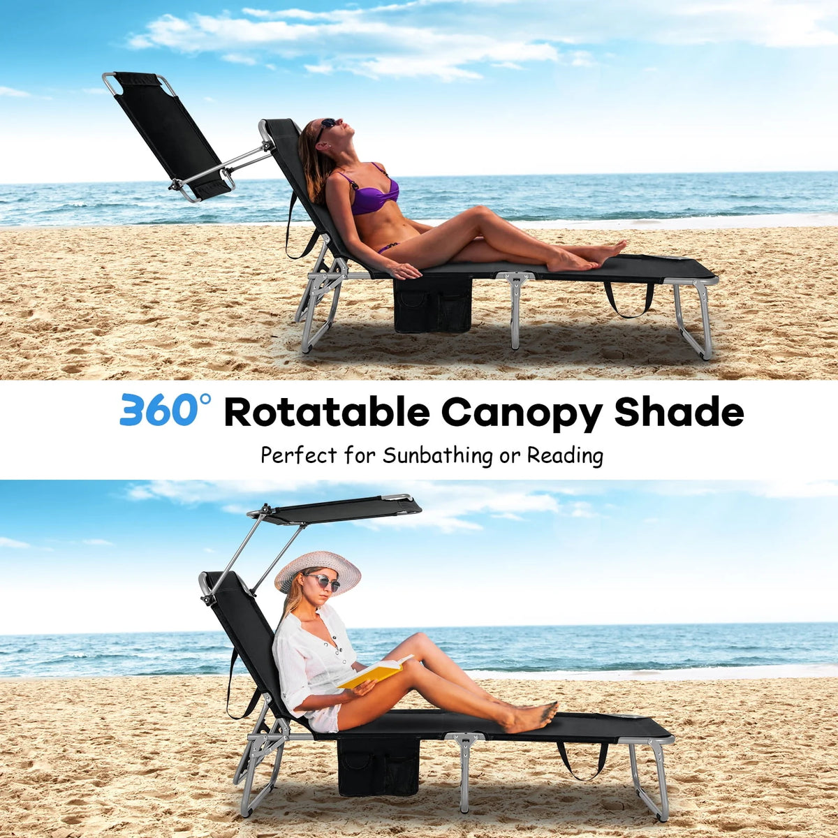 Beige Foldable Lounge Chair with Sun Shade K4114