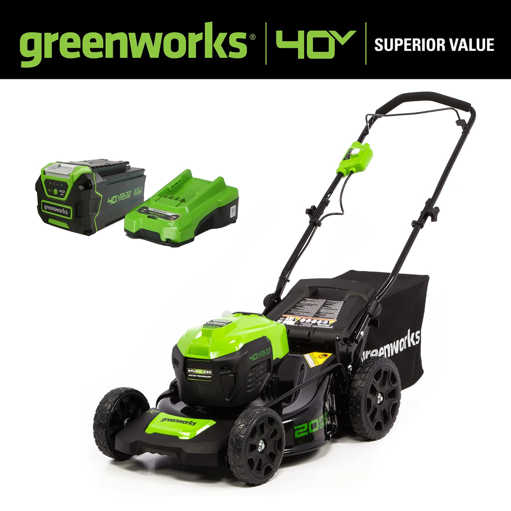 40V 20" Brushless Push Lawn Mower with 4.0 Ah Battery & Quick Charger J8811