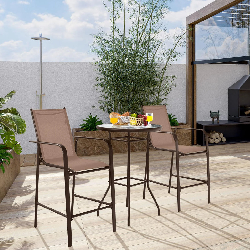 3 Pieces Outdoor Patio Bar Set with 2 Bar Stools and Tempered Glass Bar Table, Black E791