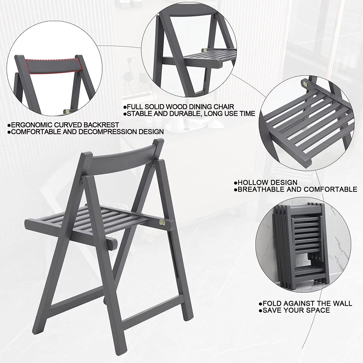 Folding Dining Chair 2 Pack Grey Wooden O572944