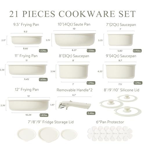17 Pc Non Stick Cookware Set with Removable Handle Q31829