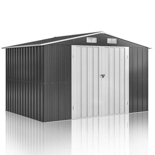 10x8 FT Metal Outdoor Storage Shed with Lockable Doors, Grey K71946