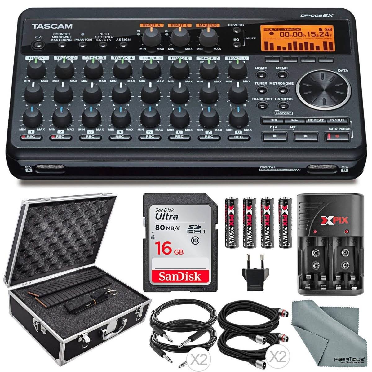 8-Track Digital Pocketstudio Bundle with Protective Case, Batteries & Charger, Cables, 16 GB, Cleaning Z274