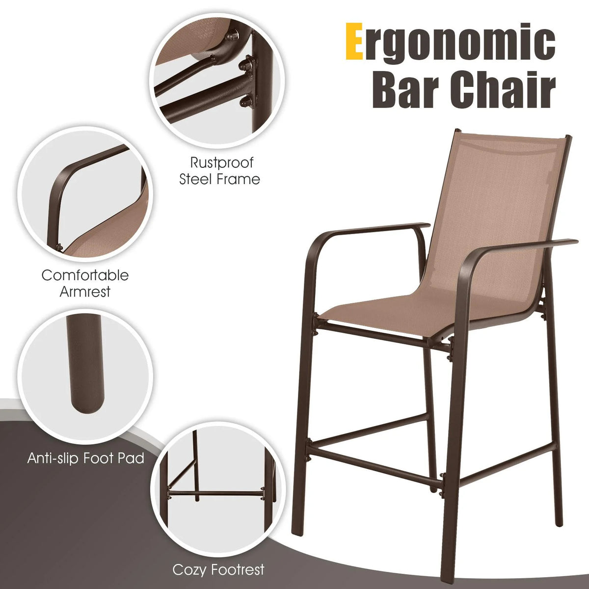 3 Pieces Outdoor Patio Bar Set with 2 Bar Stools and Tempered Glass Bar Table, Black E791
