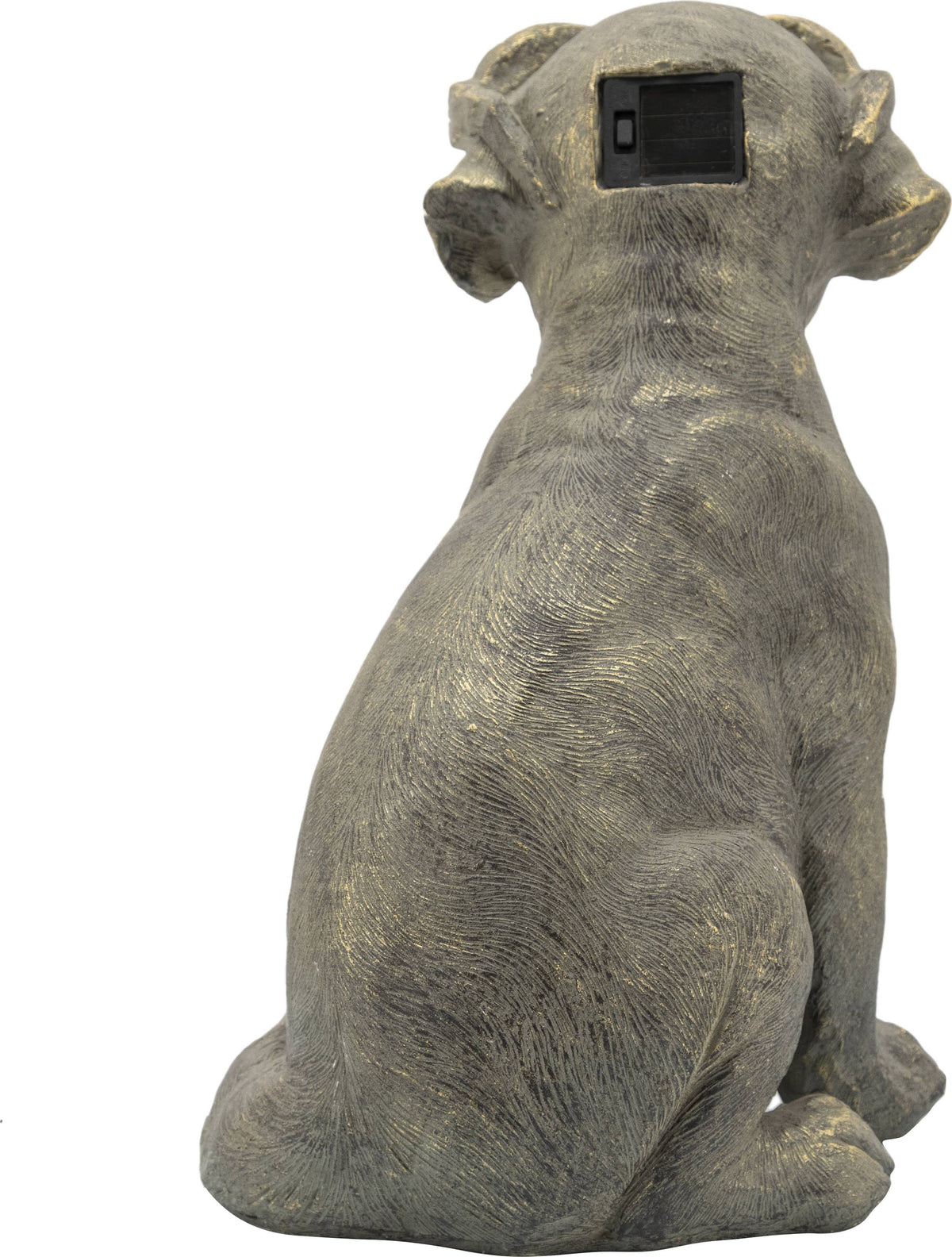 Antique Gold Resin Sitting Dog with Solar C9610