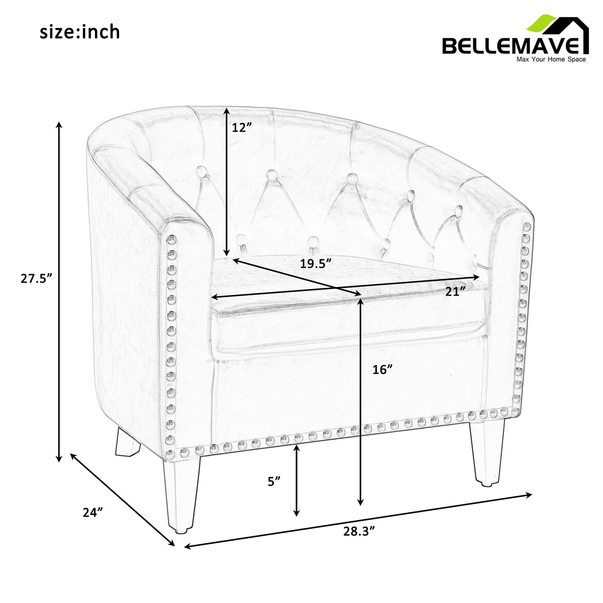 Brown PU Leather Tufted Barrel Chair K4722