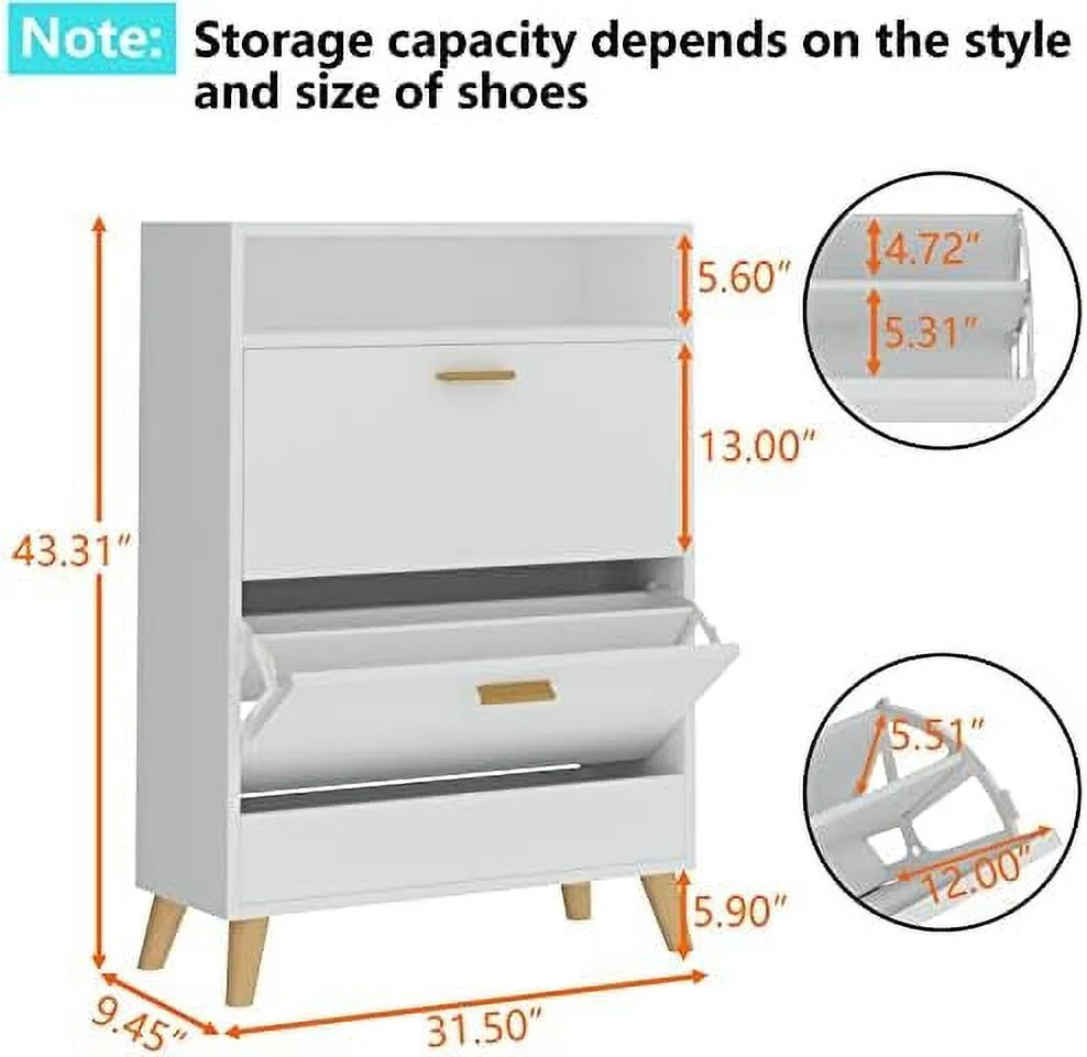 Free Standing Shoe Rack Cabinet with 3 Flip Drawers V2729
